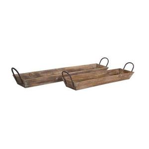 Plateau de service en bois et en métal avec poignée en forme de rectangle pour la maison et l'hôtel - Product Image 1