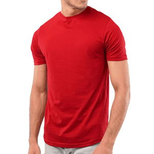T-shirt pour homme à manches courtes rouge, coupe classique, couleur unie, col rond, tricoté, 100% coton, vêtements décontractés pour homme - Product Image 2
