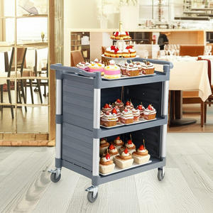 Hotel Restaurant Drielaagse Eetfoodservice Trolley Plastic Opslag Rollende Utility Kar Met Wielen Omsloten Panelen - Product Image 2