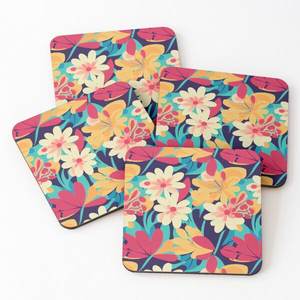 2670 Mango Wood/Acacia Wood Over Printed Tea Serving <b>Coasters</b> 4 Pieces <b>Set</b> - Product Image 5