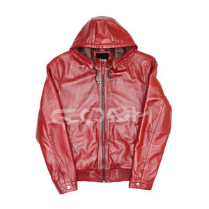 Chaqueta de Cuero Genuino Roja con Capucha Desmontable, Cierre Frontal con Cremallera, Estilo Bomber/Biker Versátil, Prenda Exterior de Primera Calidad - Product Image 4