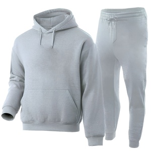 Conjunto Deportivo Unisex Gris con Capucha, Sudadera y Pantalones Largos de Algodón, Color Sólido Informal con Cordón Ajustable, Corte Regular para Adultos - Product Image 1
