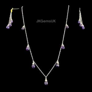 925 argent Sterling améthyste naturelle gouttes à facettes collier boucles d'oreilles ensemble pendentifs à la mode breloques pour le mariage des enfants - Product Image 3