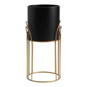 Jardinière enduite noire d'aspect de haute qualité avec support en métal plaqué or jardinière moderne portable facile et support de plante pour le bureau - Product Image 1