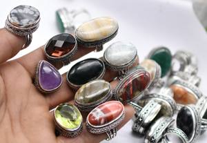 Silver Plated Solid Brass <b>Rings</b> Designer Bezel Setting Shinny Assorted Original Stone <b>Statement</b> <b>Rings</b> Fashion Jewelry on Sale - Product Image 5