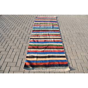 พรมตุรกีโบราณสีเบจแนวชนบทขนาด3.1 x 8.9ft แฮนด์เมดพื้นที่ขนาดใหญ่ทำจากขนสัตว์ขนสัตว์เย็บปะติดปะต่อกันทรงสี่เหลี่ยมผืนผ้าสำหรับห้องโถงห้องนั่งเล่นดีไซน์ - Product Image 1
