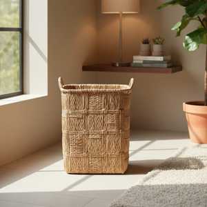 Beaux paniers en rotin naturel écologique avec poignées de rangement rond pour vêtements, chaussures et décoration intérieure - Product Image 3