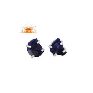 Pendiente de tuerca de piedras preciosas de lapislázuli en bruto Natural de plata de ley fina superventas, joyería personalizada para mujer, regalo para ella - Product Image 1