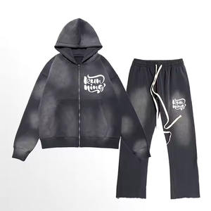 Trajes de chándal para hombres Pantalones de chándal de moda y conjunto de Sudadera con capucha Cremallera hasta Personalizar Stitch Sudaderas con capucha lavadas con ácido para hombres - Product Image 1