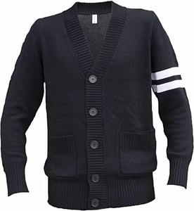 Pull en tricot respirant pour homme, style vintage décontracté d'hiver, col montant, manches rayées, style motard, fabrication sur mesure - Product Image 5