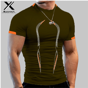 เสื้อยืดกีฬาแขนสั้นทรงสลิมฟิตสำหรับผู้ชาย ElevateX International ลายพิมพ์เรขาคณิต แห้งเร็ว คอกลม ผ้าถักโพลีเอสเตอร์ สีน้ำเงินเขียว - Product Image 6