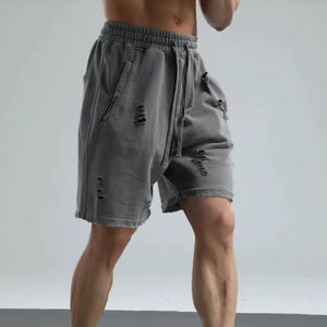 Lavé usé coupe logo personnalisé impression hommes Vintage lourd 100% coton 350 GSM lavage à l'acide séchage rapide détruire Shorts - Product Image 2