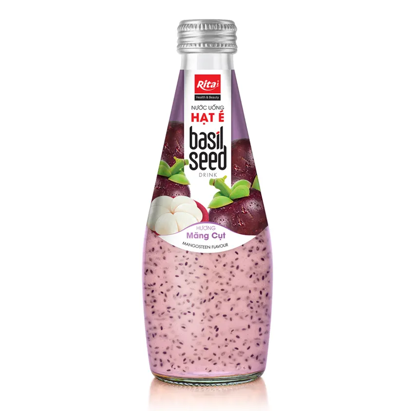 Eksportir dari Vietnam minuman manfaat dari biji Basil 290ml botol kaca jus biji Basil dengan jus Mangosteen