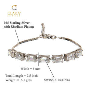 Pulsera Solitario Viola de Plata de Ley 925 CLARA con Circonita Suiza y Diamante de Corte Esmeralda, Regalo para Mujeres y Niñas - Product Image 5