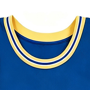 Maillot de basketball vintage classique à rayures bleues et jaunes en maille respirante, avec logo et numéro personnalisés, uniforme sportif confortable pour le quotidien - Product Image 3