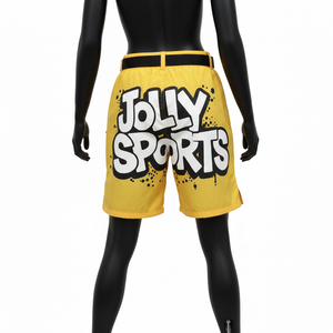 กางเกงขาสั้นผู้หญิงผ้าไนลอนผสมสแปนเด็กซ์เนื้อนุ่ม 210 GSM สีเหลืองซันไชน์ น้ำหนักเบา มีกระเป๋าซิป แต่งลายปักโลโก้ตามสั่ง - Product Image 2