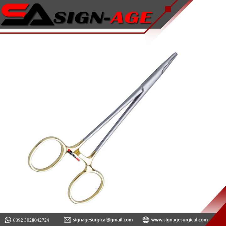 High Quality Halsey TC Stainless Steel Surgical Needle Holder with Customized Gold Handle Forceps Instruments