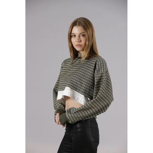 Blusa Corta de Punto Color Caqui Informal para Mujer TOPSHOW, con Mangas Cortas, Tejido Cómodo de Mezcla de Poliéster para Uso Diario - Product Image 5