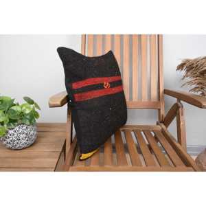 Elegant 18x18 Inch <b>Black</b> Kilim Wool Pillow Woven Vintage Floral Embroidered Square Pattern Bedding with <b>Feather</b> Filling Portable - Product Image 2