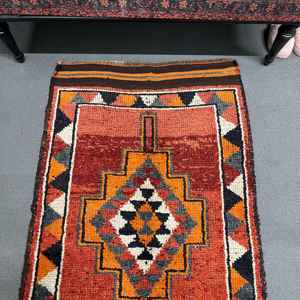 Vintage Turkish <b>Runner</b> Rug 2.9x11.2 ft, <b>Red</b> Black Plants & trees Wool Rug - Product Image 3