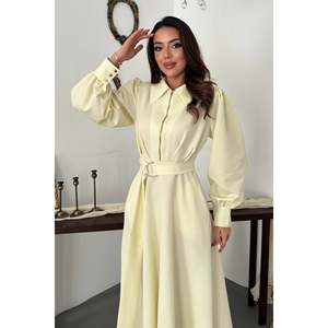 Robe jaune plissée à fermeture éclair sur le devant pour femme Elisa Fashion - Product Image 3
