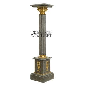 Pedestal de Mármol Gris de Lujo con Capitel de Latón Corintio y Columna Acanalada - Product Image 3