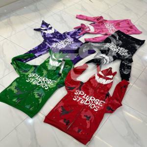 Sweat à capuche à manches longues pour femme 100% coton surdimensionné Poches kangourou Camouflage lavé Impression bouffante Tricoté 3D personnalisé - Product Image 1