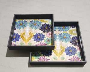 ถาดไม้พิมพ์ลายเคลือบทำด้วยมือมีพื้นผิวฟอยล์สีทองมันวาวสำหรับเวลาน้ำชาที่ซับซ้อนการแบ่งกาแฟและบริการอาหารว่าง - Product Image 5