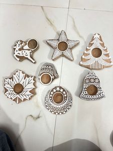 Portavelas de Madera Tallada a Mano para Velas de Té, Regalos de Navidad, Recuerdos de Fiesta, Adornos de Madera con Diseños de Papá Noel, Campanas, Renos, Hojas, Árboles y Estrellas - Product Image 6
