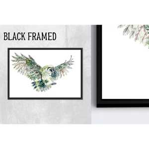 Elegante arte de pared de cristal con diseño de búho floral: póster impreso en lienzo de animales voladores, 1 pieza con marco negro - Product Image 1