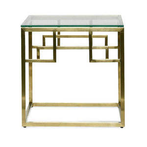 Mesa auxiliar Anderson hecha de un marco de hierro dorado de alta calidad y equipada con una superficie de vidrio para interiores y exteriores. - Product Image 2