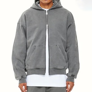 Sweat à capuche vintage pour homme lavage à l'acide vieilli surdimensionné poids lourd fermeture éclair complète coton biologique brodé Technique fermeture éclair à capuche - Product Image 3