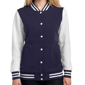 Women Cropped Varsity Jacket Custom Log <b>Crop</b> Short Varsity Jacket <b>Long</b> <b>Sleeves</b> <b>Black</b> Dye Custom White Striped Embossed Embroider - Product Image 1