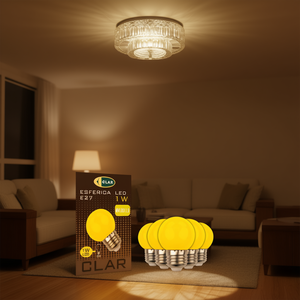 E27 1W 230V Yellow LED Spherical <b>Bulbs</b> - Product Image 3