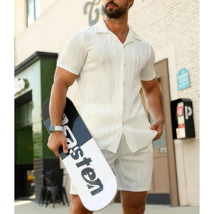 New Arrivals Summer Outfit Set Elastic Waistband <b>Shorts</b> & Button Shirt Loose Fit Quick-Dry & Breathable Soft Stretchy Fabric - Product Image 4