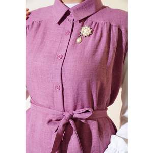 Dusty Rose Taille Ceinturé Garni Ensemble 2 Pièces pour Femmes - Product Image 3