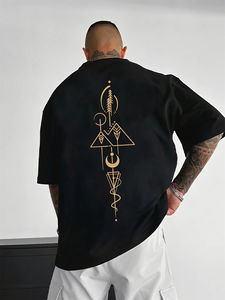 Camiseta de manga corta con cuello redondo y estampado de patrón abstracto para hombre, 100% algodón, cómoda, informal, de talla grande, para verano - Product Image 5