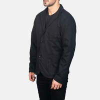 Blazers pour hommes Borges en tissu peigné noir en polycoton avec col cranté, ouverture boutonnée et ourlet ouvert, dotés de trois poches