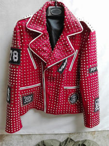 Chaqueta con tachuelas Punk Rock de cuero de vaca 100%, chaqueta de motocicleta para hombre, chaqueta de batalla, calidad Premium - Product Image 5