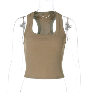 Tremdy Best Selling Women Square Collar Sleeveless Ribbed Tank <b>Top</b> Slim Fit Solid Casual Party Club Street Summer Wear - Product Image 1
