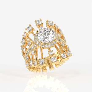 Round Cut Moissanite Diamond <b>Cocktail</b> <b>Ring</b> with 9K <b>Gold</b> Elegant <b>Cocktail</b> <b>Ring</b> for Women - Product Image 3