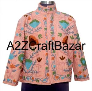 Veste bomber en coton Suzani tricotée à la main pour femmes, hiver, ethnique, bohème, broderie de qualité d'exportation indienne, vente en gros - Product Image 1