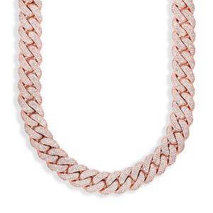 Cadena de eslabones cubanos de diamante de moissanita de corte redondo de plata de ley chapada en oro rosa hecha a mano de alta calidad para hombres - Product Image 1