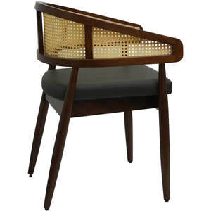 Sedie da Pranzo in Rattan Stile Mid-Century con Seduta Imbottita in Pelle PU, Opzioni in Legno Chiaro o Scuro - Product Image 4