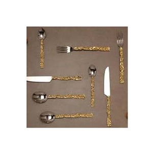 Vente en gros de couverts en acier inoxydable, fourniture directe par le fabricant, argent poli avec poignée rectangulaire dorée - Product Image 1