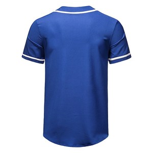 เสื้อเบสบอลแขนสั้นสีน้ำเงินคุณภาพพรีเมียมเสื้อทีมสำหรับผู้ใหญ่กระดุมเต็มออกแบบโลโก้ผ้านุ่มระบายอากาศได้ดีไซส์ใหญ่พิเศษ - Product Image 3
