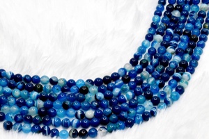 Cuentas de ágata azul de calidad súper premium con franjas, cuentas curativas azules de 8 mm en hebras para meditación, joyería y moda. - Product Image 3