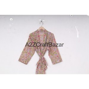 Women's All-Season Floral Printed Cotton Kimono Dress Indian Style Robe Front Comfortable Nightwear Bathrobe Autumn Spring - Product Image 6