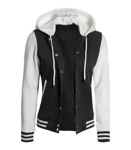 Veste universitaire pour femmes de haute qualité, vente en gros personnalisée, noire, dorée, à capuche, doublure en satin, imperméable, respirante, unie, vierge, pour l'extérieur - Product Image 1