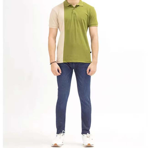 Polos ajustados de cuello alto para hombre, ropa de fitness de verano con estampado de colores en contraste, material de algodón de talla grande, camisetas a precio barato - Product Image 6